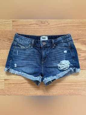 PAIGE Indigo Blue Distressed Denim Cutoff Shorts